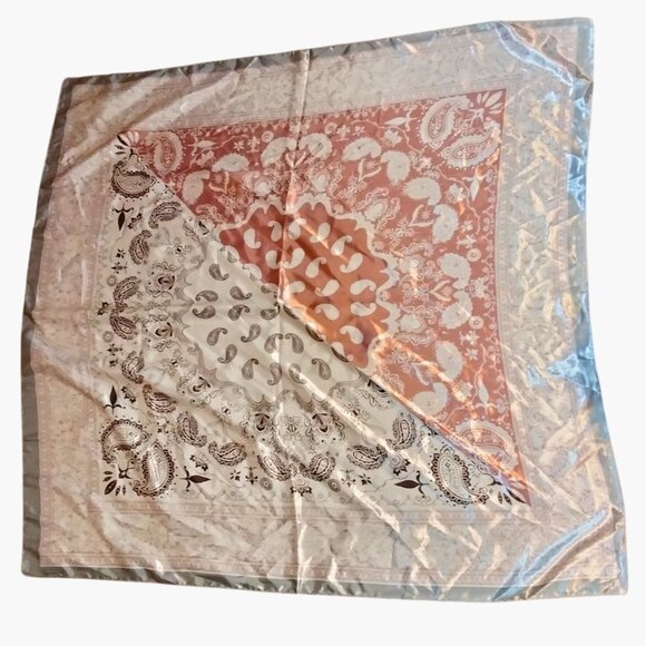 Paisley Print Scarf 35x35 Inches Square Pink Brown - Picture 1 of 10